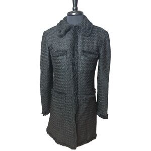 Pierre Cardin Black Bouclé Classic Long Coat Size 4